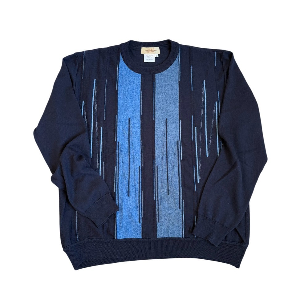 Montechiaro -‎ Vintage Italy 90's Coogi Style Sweater - Wool Blend- Large- Blue